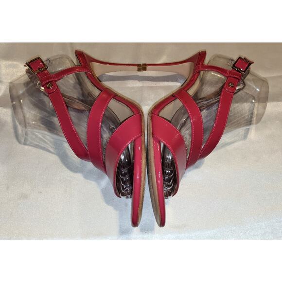 Antonio Melani Raspberry Pink Patent Leather Strappy Heels Sandals Size 8.5 - Picture 6 of 10
